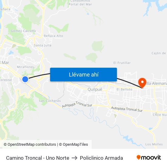 Camino Troncal - Uno Norte to Policlinico Armada map