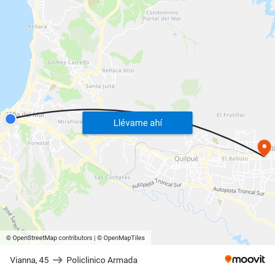 Vianna, 45 to Policlinico Armada map