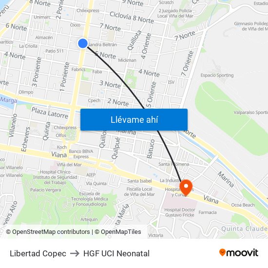 Libertad Copec to HGF UCI Neonatal map