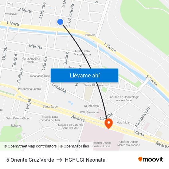 5 Oriente Cruz Verde to HGF UCI Neonatal map