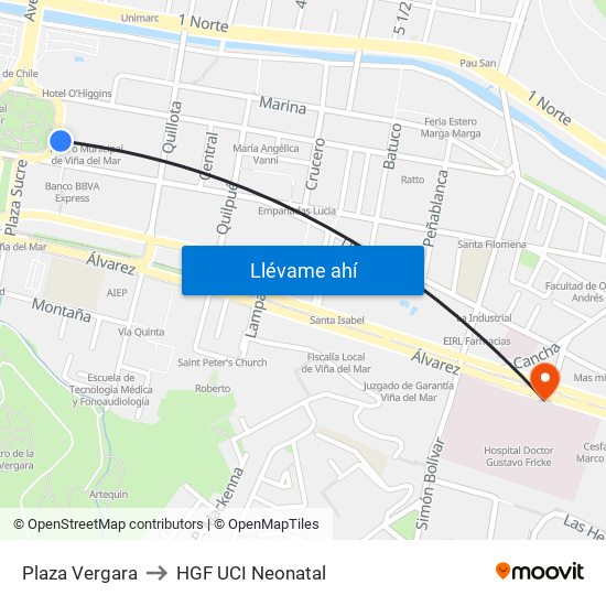Plaza Vergara to HGF UCI Neonatal map