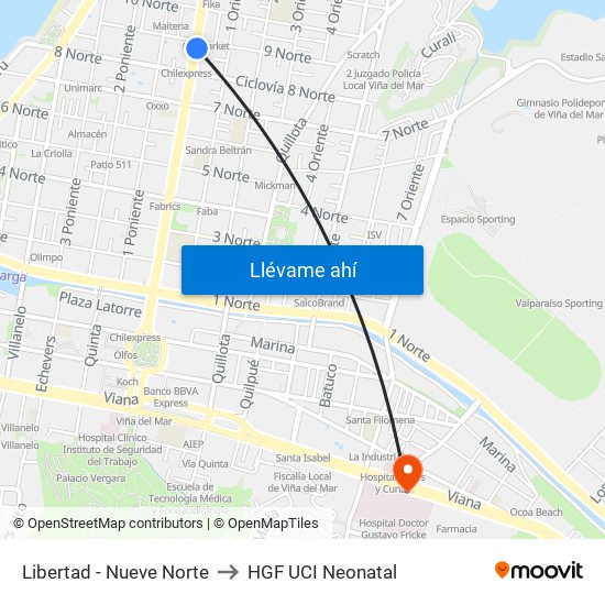 Libertad - Nueve Norte to HGF UCI Neonatal map