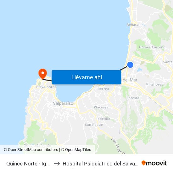 Quince Norte - Igatri to Hospital Psiquiátrico del Salvador map