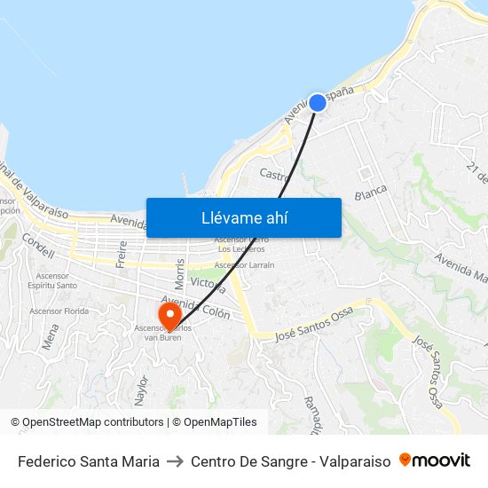 Federico Santa Maria to Centro De Sangre - Valparaiso map