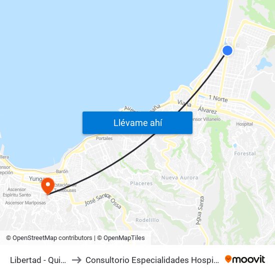 Libertad - Quince Norte to Consultorio Especialidades Hospital Carlos Van Buren map