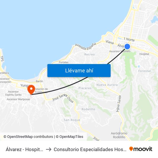 Álvarez - Hospital Clinico Ist to Consultorio Especialidades Hospital Carlos Van Buren map