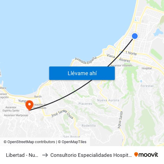 Libertad - Nueve Norte to Consultorio Especialidades Hospital Carlos Van Buren map