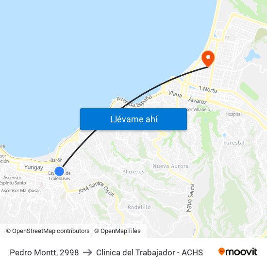 Pedro Montt, 2998 to Clinica del Trabajador - ACHS map