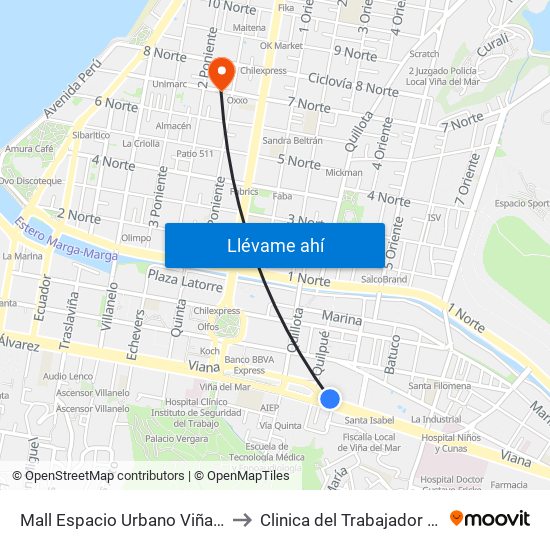 Mall Espacio Urbano Viña Centro to Clinica del Trabajador - ACHS map