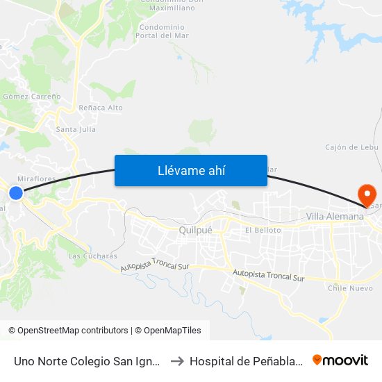 Uno Norte Colegio San Ignacio to Hospital de Peñablanca map
