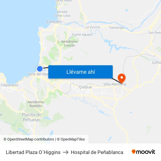 Libertad Plaza O´Higgins to Hospital de Peñablanca map