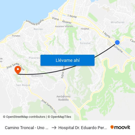 Camino Troncal - Uno Norte to Hospital Dr. Eduardo Pereira R. map