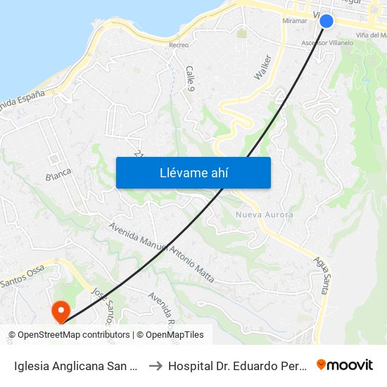 Iglesia Anglicana San Pedro to Hospital Dr. Eduardo Pereira R. map