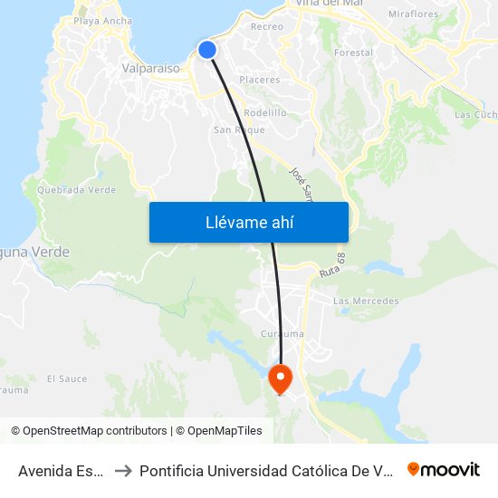 Avenida España, 1139 to Pontificia Universidad Católica De Valparaíso - Campus Curauma map