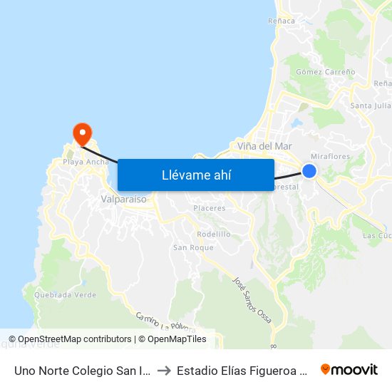 Uno Norte Colegio San Ignacio to Estadio Elías Figueroa Brander map