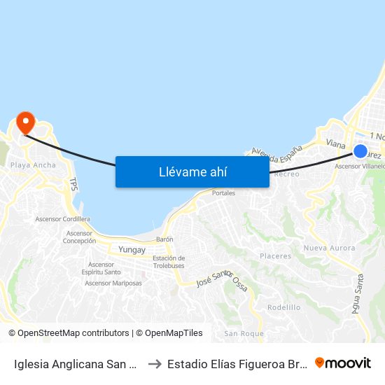 Iglesia Anglicana San Pedro to Estadio Elías Figueroa Brander map