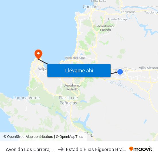 Avenida Los Carrera, 615 to Estadio Elías Figueroa Brander map