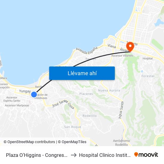 Plaza O'Higgins - Congreso Nacional - Teatro Municipal / Sur to Hospital Clínico Instituto De Seguridad Del Trabajo map