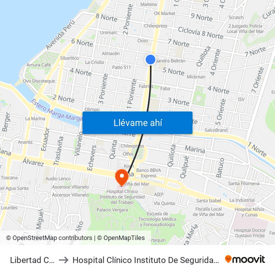 Libertad Copec to Hospital Clínico Instituto De Seguridad Del Trabajo map