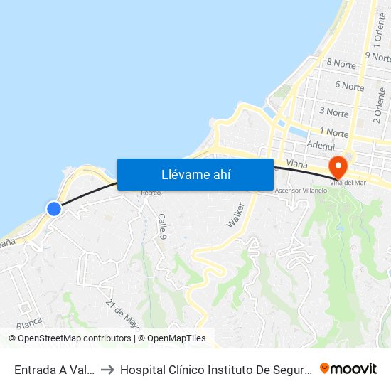 Entrada A Valparaiso to Hospital Clínico Instituto De Seguridad Del Trabajo map