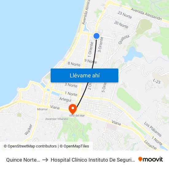 Quince Norte - Igatri to Hospital Clínico Instituto De Seguridad Del Trabajo map