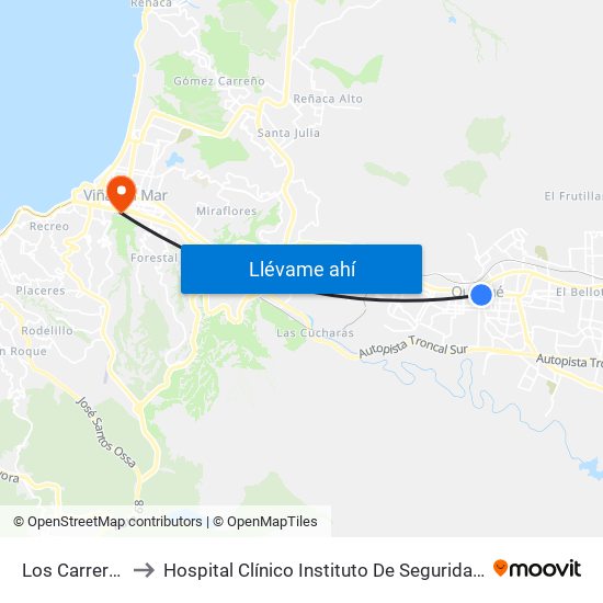 Los Carrera 981 to Hospital Clínico Instituto De Seguridad Del Trabajo map