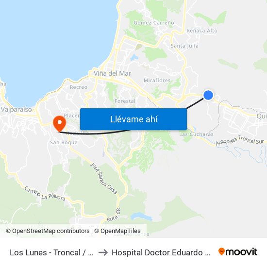 Los Lunes - Troncal / Norte to Hospital Doctor Eduardo Pereira map