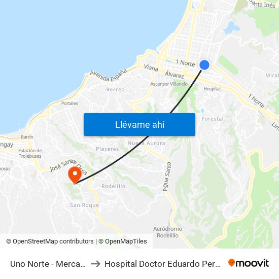 Uno Norte - Mercado to Hospital Doctor Eduardo Pereira map
