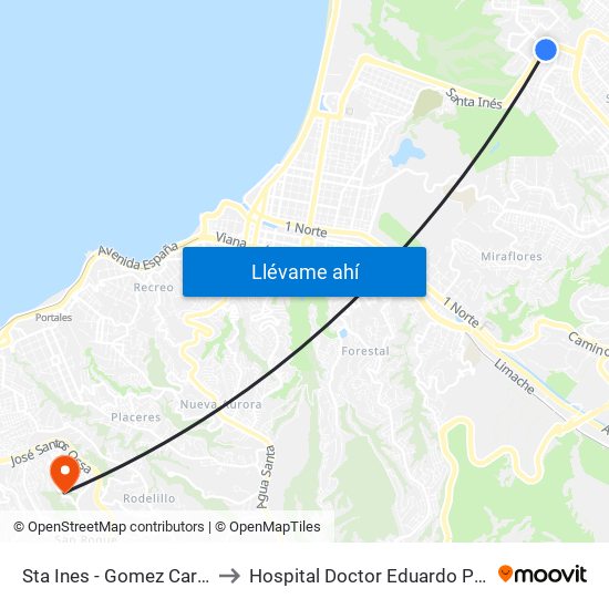 Sta Ines - Gomez Carreño to Hospital Doctor Eduardo Pereira map
