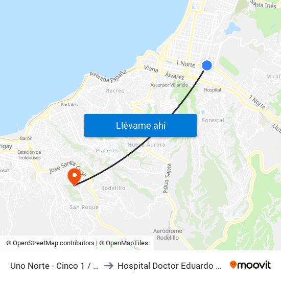 Uno Norte - Cinco 1 / 2 Ote to Hospital Doctor Eduardo Pereira map