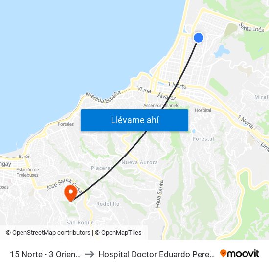 15 Norte - 3 Oriente to Hospital Doctor Eduardo Pereira map