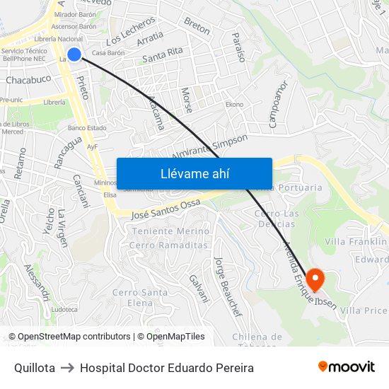 Quillota to Hospital Doctor Eduardo Pereira map