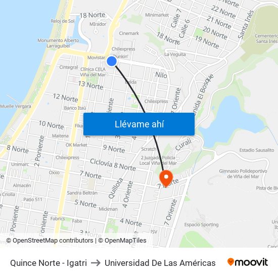 Quince Norte - Igatri to Universidad De Las Américas map