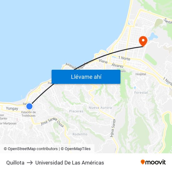 Quillota to Universidad De Las Américas map