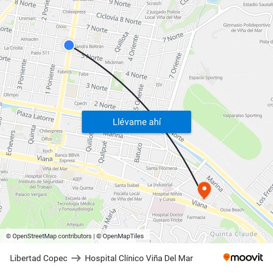 Libertad Copec to Hospital Clínico Viña Del Mar map