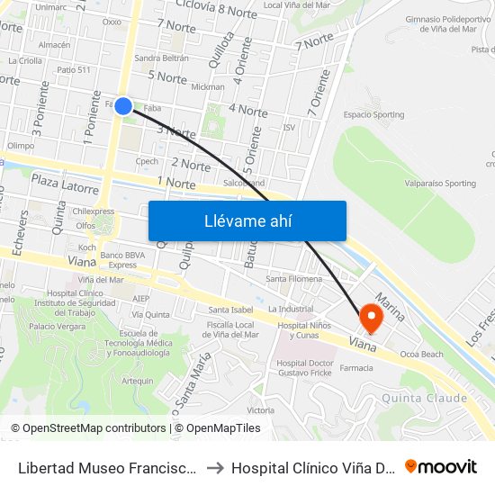 Libertad Museo Francisco Fonk to Hospital Clínico Viña Del Mar map