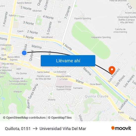 Quillota, 0151 to Universidad Viña Del Mar map