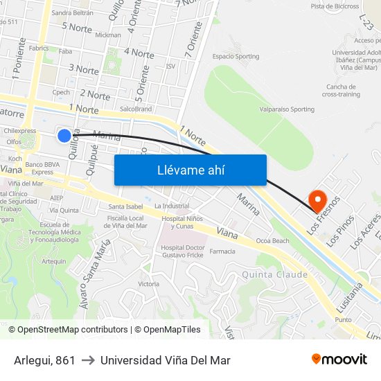 Arlegui, 861 to Universidad Viña Del Mar map