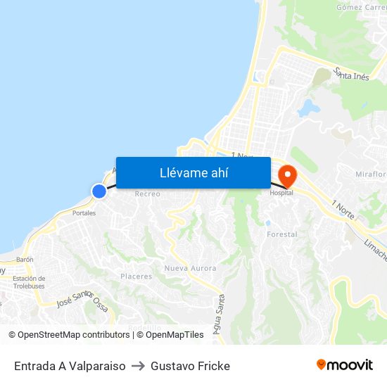 Entrada A Valparaiso to Gustavo Fricke map