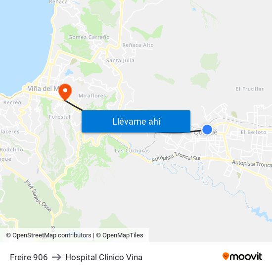 Freire 906 to Hospital Clinico Vina map