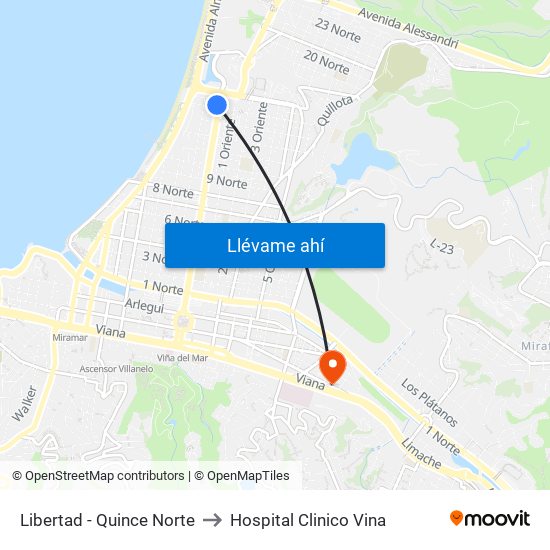 Libertad - Quince Norte to Hospital Clinico Vina map