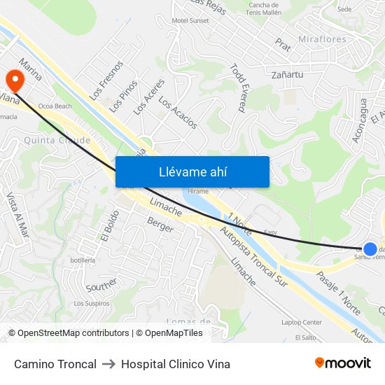 Camino Troncal to Hospital Clinico Vina map