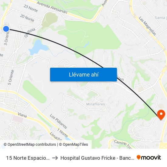 15 Norte Espacio Urbano to Hospital Gustavo Fricke - Banco De Sangre map