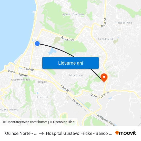 Quince Norte - Igatri to Hospital Gustavo Fricke - Banco De Sangre map