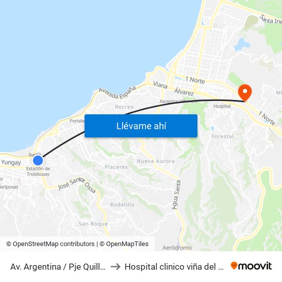 Av. Argentina / Pje Quillota to Hospital clinico viña del mar map