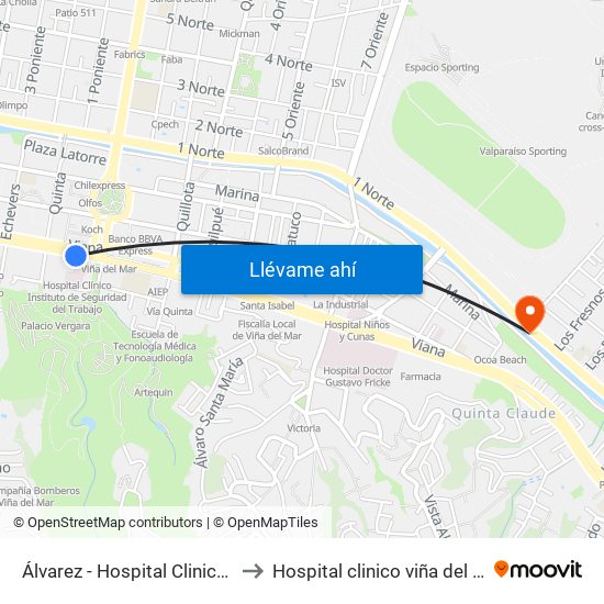 Álvarez - Hospital Clinico Ist to Hospital clinico viña del mar map