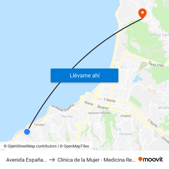 Avenida España, 1139 to Clínica de la Mujer - Medicina Reproductiva map