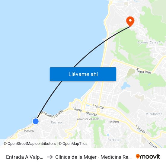 Entrada A Valparaiso to Clínica de la Mujer - Medicina Reproductiva map