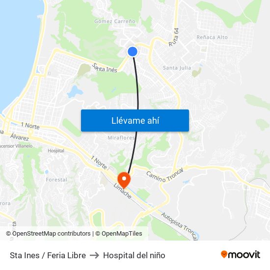 Sta Ines / Feria Libre to Hospital del niño map
