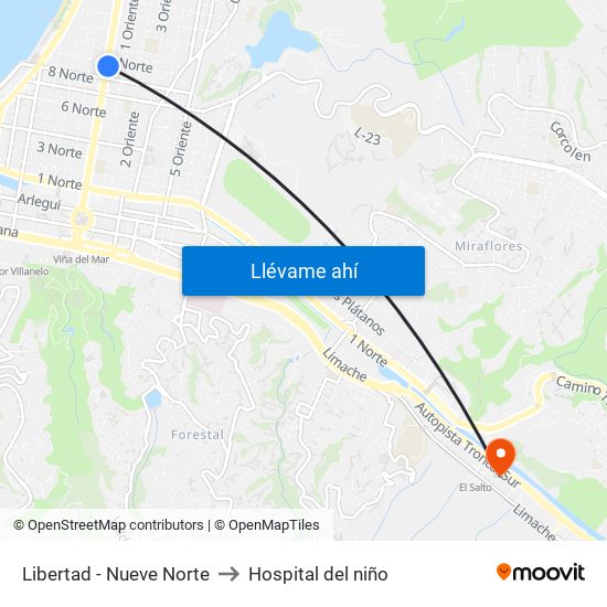 Libertad - Nueve Norte to Hospital del niño map